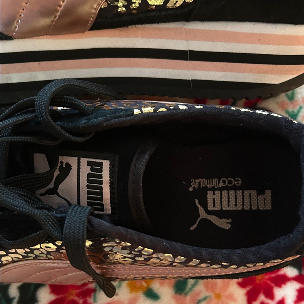 Puma Women's Black and Gold Leopard Sneakers - Picture 2 of 11